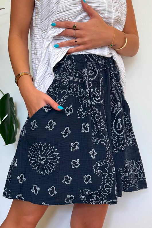 Ole Bubble Cotton Bandana Shorts Navy